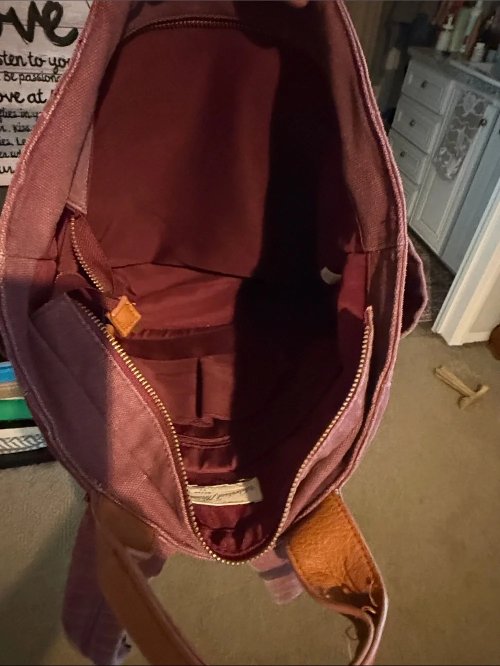 Universal Thread Plum Canvas Backpack with Tan Leather Trim
